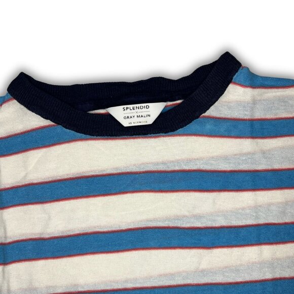 Splendid X Gray Malin Striped Long Sleeve Sweater XS Cotton Blend White Blue Red - Picture 4 of 6
